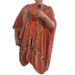 Angie Women’s Floral Kimono Cardigan Boho Hippie Western Sz S Oversized Festival